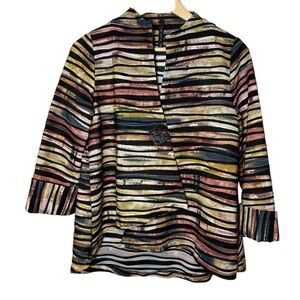 IC By Connie K Artsy Asymmetrical One Button Jacket Women's Small Black Stripes